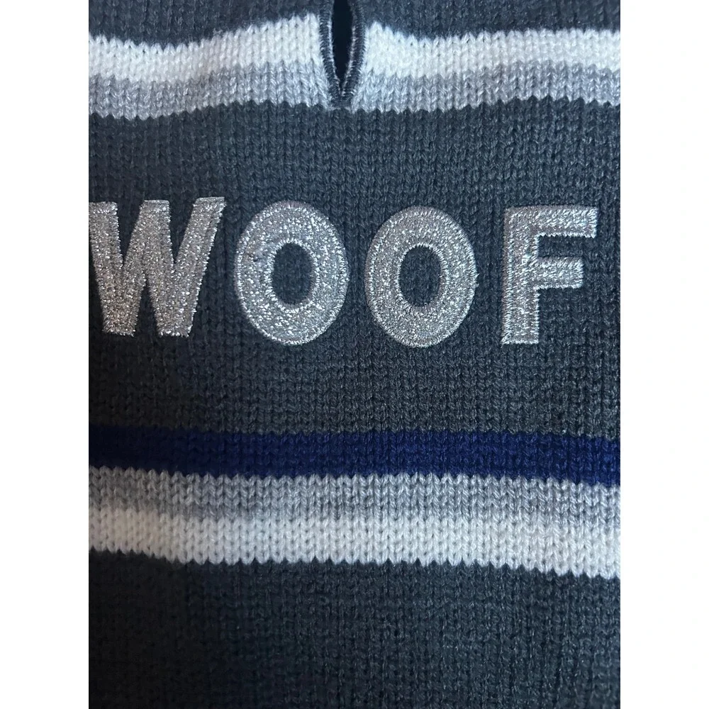 Dog Sweater Blue Size S Good WOOF Glitter Graphic Striped Knit